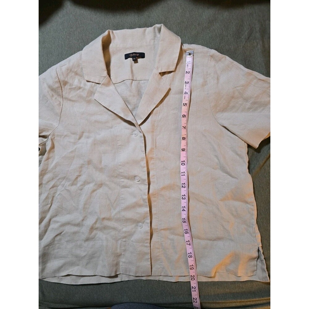 Quince 100% Organic Linen Short Sleeve Button Down Shirt XS Khaki Beige - Picture 5 of 7